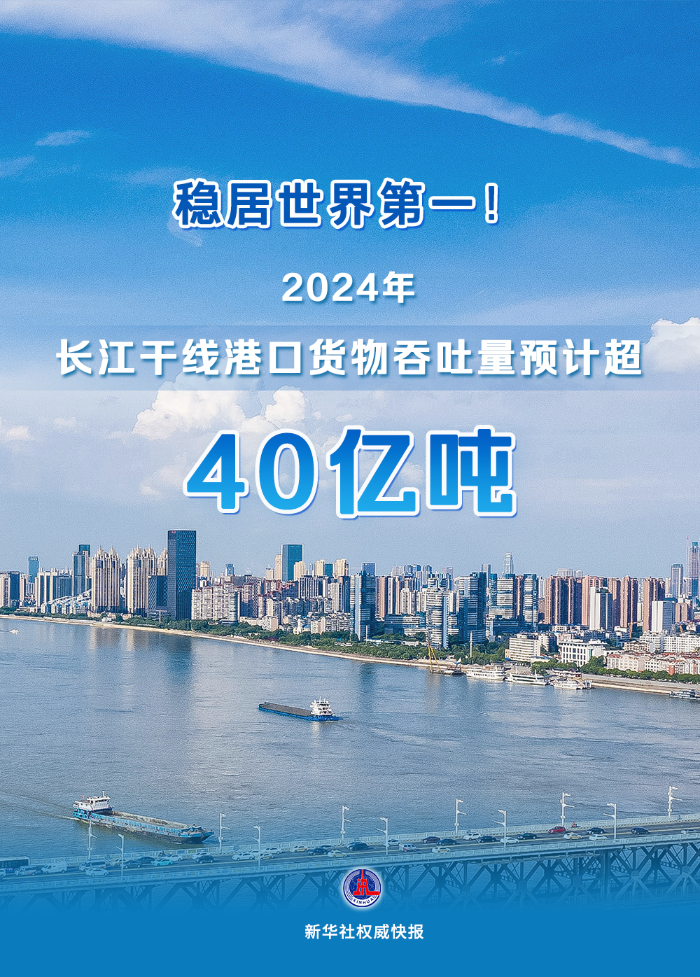 2024年长江干线港口货物吞吐量预计超40亿吨，同比增长3.9%